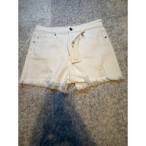 KanCan White Distressed Frayed Hem Jean Shorts